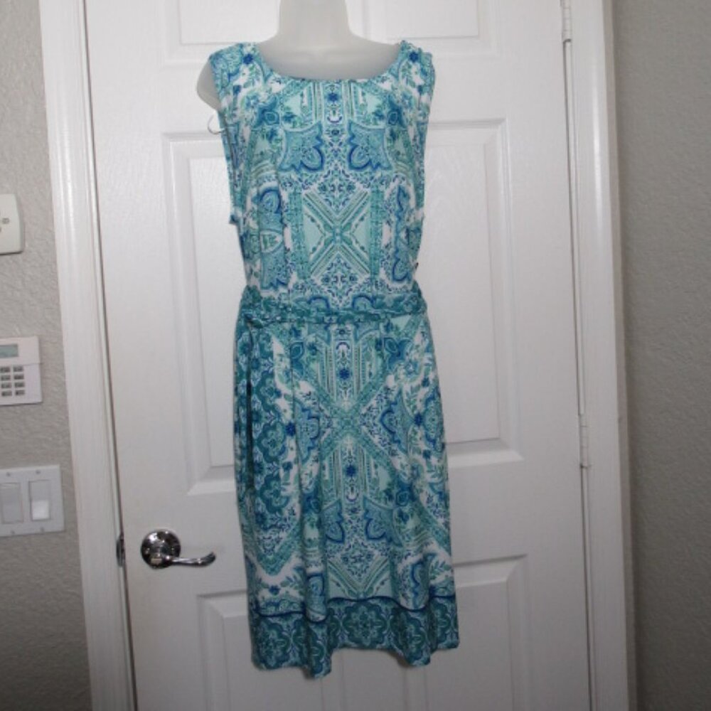 Studio One New York Blue & Teal Medallion Print Sheath Dress – Size XL – NWT